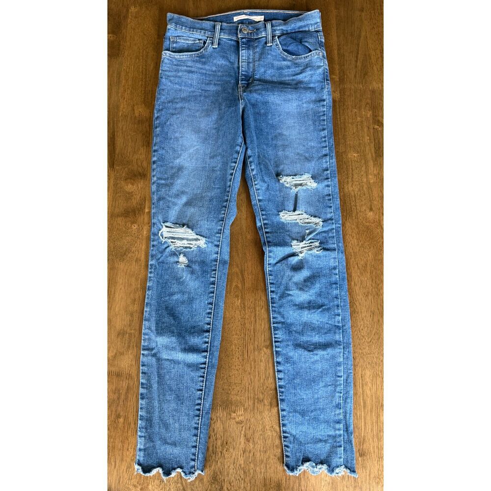 Levi's 720 High Rise Super Skinny Jeans 28 Distressed Frayed Hem Stretch